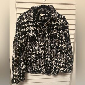 POL Black and White Textured Teddy Jacket